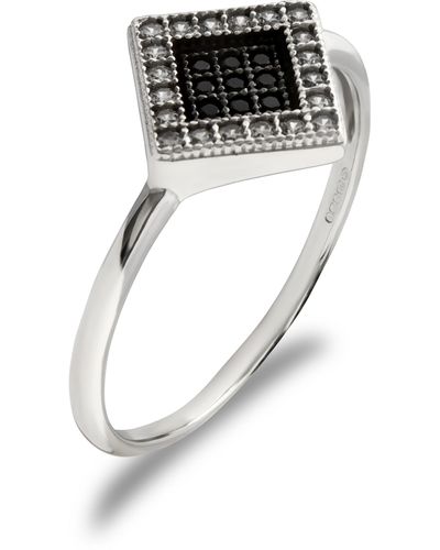 Jewelco London 9ct White Gold Black And White Cz Square Halo Style Ring - Jrn530