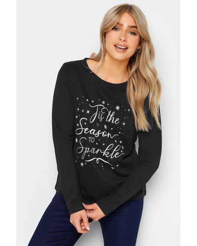 M&CO. Womens 'tis The Season' Slogan Long Sleeve Christmas T-shirt - Black