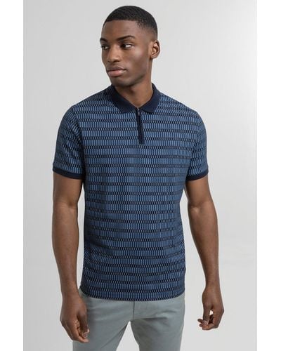 Steel & Jelly Navy Geometric Stripe Short Sleeve Polo Shirt - Blue
