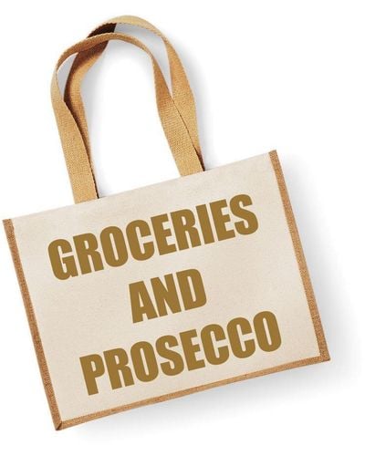 60 SECOND MAKEOVER Large Jute Bag Groceries And Prosecco Natural Bag Gold Text - Metallic
