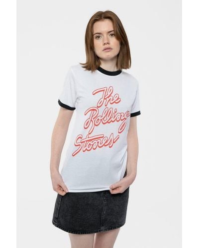 The Rolling Stones Signature Band Logo Ringer Tee - White