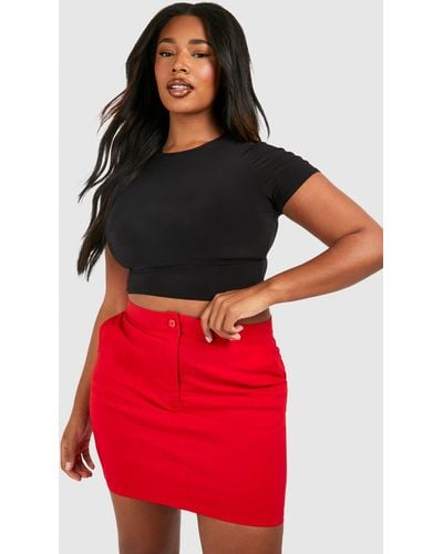 Boohoo Plus Bengaline Zip Mini Skirt - Red