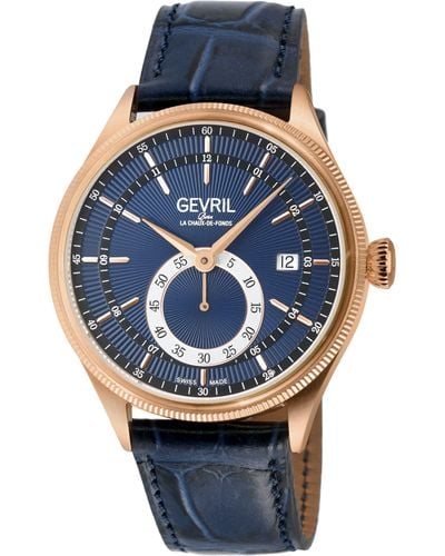 Gevril Empire Italian Handmade Blue Leather Swiss Automatic Eta 2895 Watch