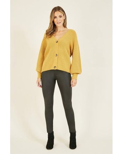 Yumi' Button Knitted 'nieve' Cardigan In Mustard - Yellow