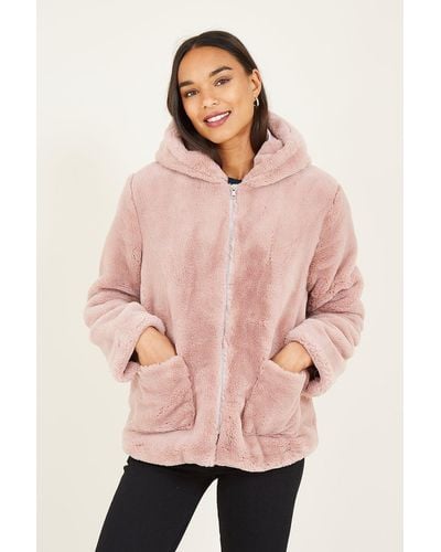 Yumi' Pink Faux Fur Coat