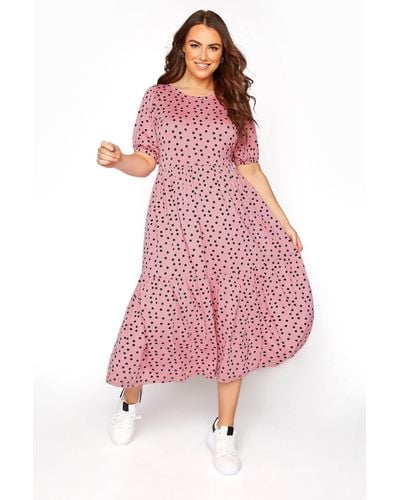 Yours Puff Sleeve Midaxi Dress - Pink
