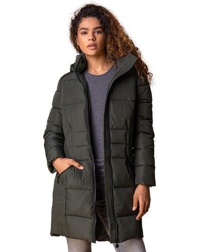 Roman Quilted Longline Hooded Coat - Black