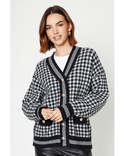 Oasis Gingham Button Front Cardi - Black
