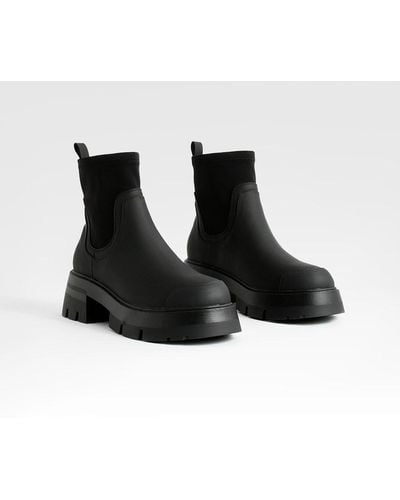 Boohoo Wide Fit Neoprene Panel Chelsea Boots - Black