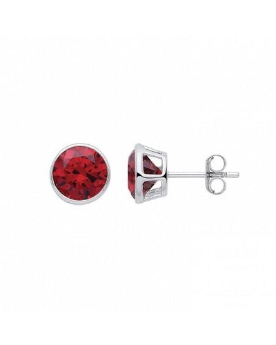 Jewelco London Silver Scarlet Red Cz January Birthstone Stud Earrings 9mm - Gve928gar