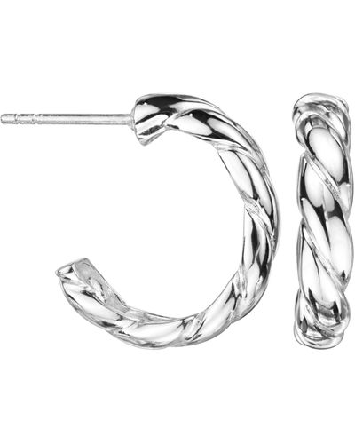 The Fine Collective Sterling Silver Twisted 20mm Half Hoop Stud Earrings - Metallic
