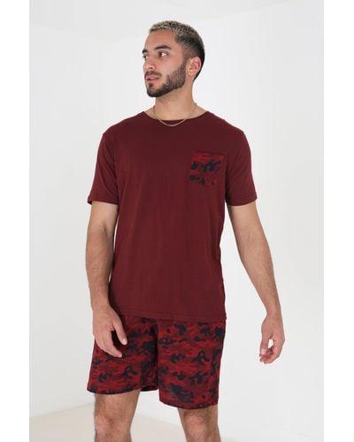 Brave Soul 'disguise' Cotton Short Sleeve Pyjama Set - Red
