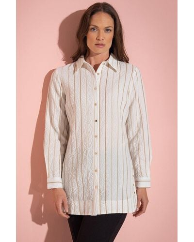 Klass Shimmer Stripe Seersucker Shirt - White