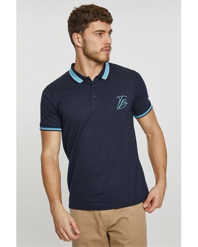 Threadbare 'stone' Contrast Detail Jersey Polo Shirt - Blue