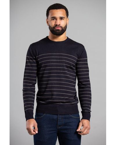 French Connection Crew Neck 3/4 Stripe Jumper - Blue