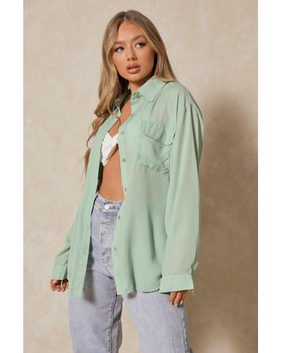 MissPap Oversized Pocket Detail Shirt - Green