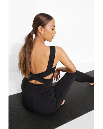 Boohoo Yoga Seam Detail Bodysuit With Peached Finish - Black