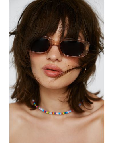 Nasty Gal Clear Rectangle Frame Sunglasses - Multicolour