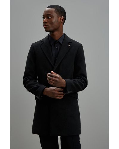 Burton Black Faux Wool Overcoat