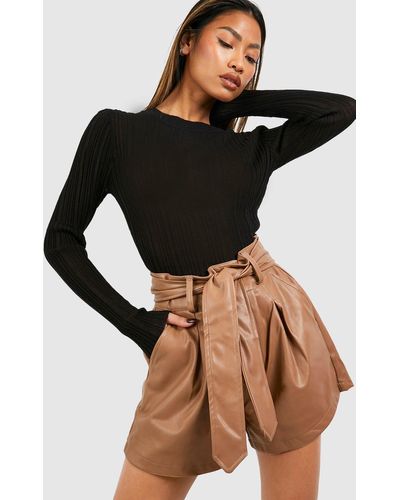 Boohoo Faux Leather High Waisted Shorts - Black