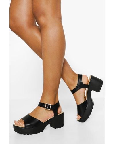 Boohoo Peep Toe Two Part Cleated Sandals - Black