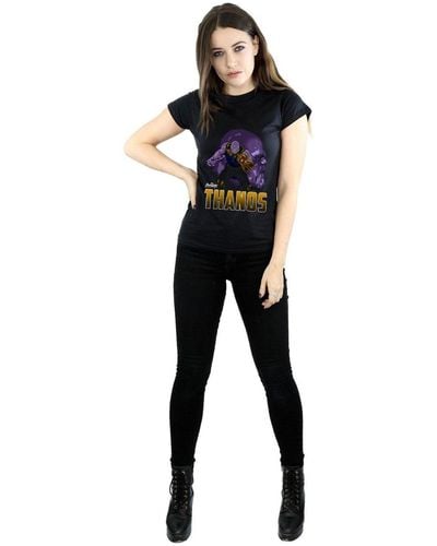 Marvel Avengers Infinity War Thanos Character Cotton T-shirt - Black