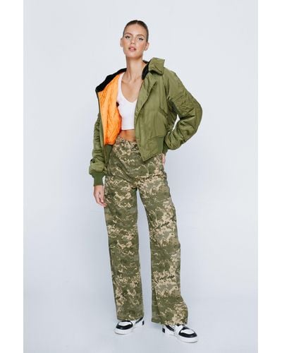 Nasty Gal Abstract Camo Wide Leg Trousers - Green