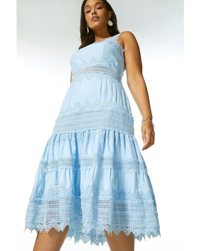 Karen Millen Plus Size Cotton And Lace Trim Maxi Sundress - Blue