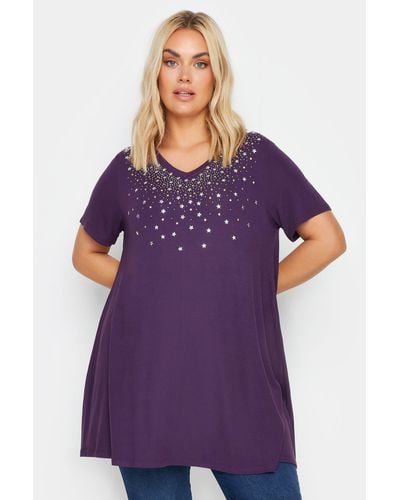 Yours Star Stud Embellished Top - Purple
