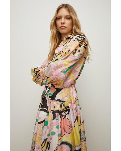Oasis Pastel Swirl Printed Midi Shirt Dress - Multicolour