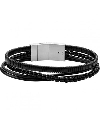 Fossil Vintage Casual Leather Bracelet - Jf03993040 - Black