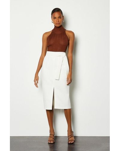 Karen Millen Multi Stitch Midi Pencil Skirt - White