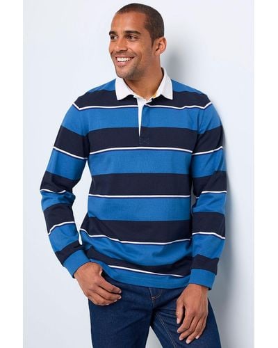 Cotton Traders Signature Long Sleeve Stripe Rugby Shirt - Blue