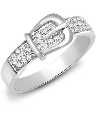 Jewelco London 18ct White Gold 0.34ct Diamond Belt Buckle Dress Ring 7mm - 18r767 - Metallic