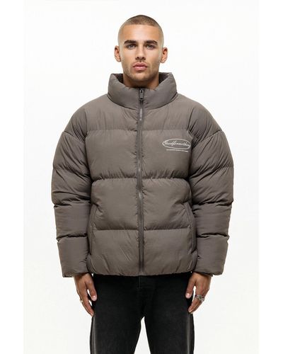 Good For Nothing Funnel Neck Puffer Jacket - Grey