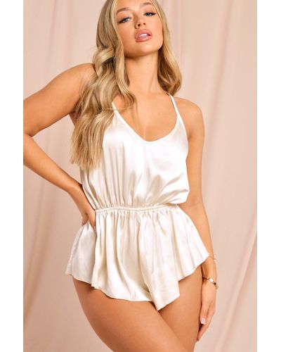 MissPap Luxe Satin Tie Back Slouchy Teddy - Natural