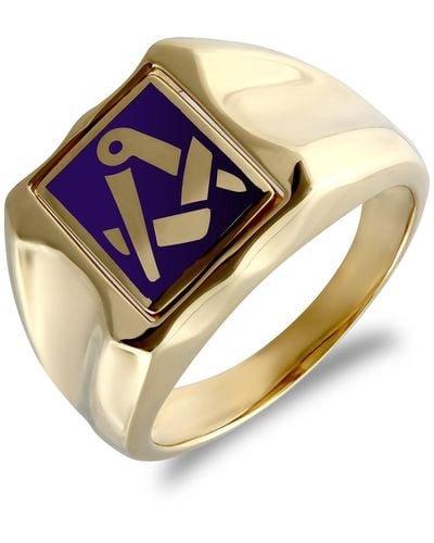 Jewelco London 9ct Gold Enamel Swivel Centre Rectangular Masonic Ring - Jms020 - Blue