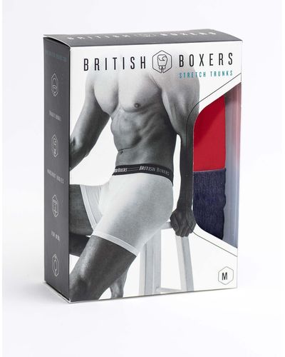 British Boxers 2 Pack Stretch Trunks Navy & Red - White