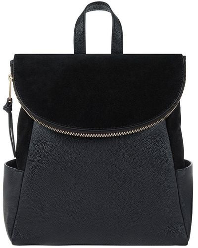 Accessorize 'isabel' Zip Flap Leather Backpack - Black