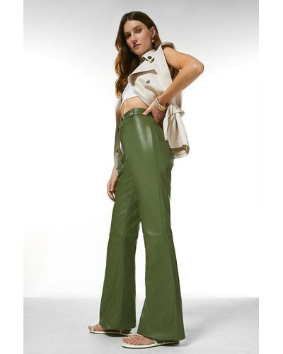 Karen Millen Leather Wide Leg Trouser - Green