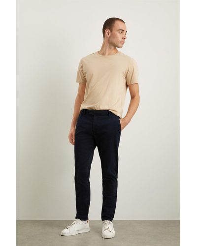 Burton Navy Smart Slim Fit Textured Trousers - Natural