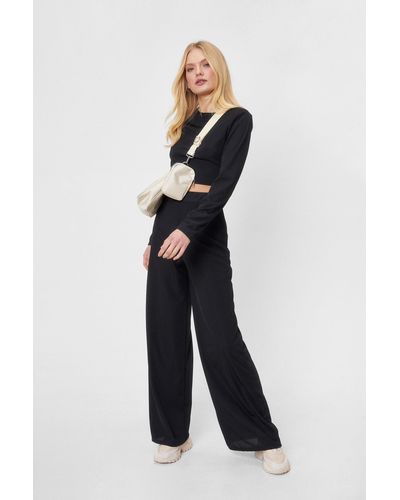 Nasty Gal Never Apart Crop Top And Wide-leg Trousers Set - Black