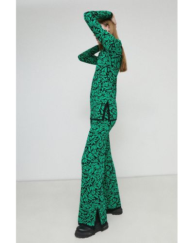 Warehouse Premium Knit Floral Jacquard Trousers - Green