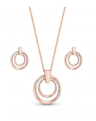 Mood Rose Gold Crystal Rings Necklace And Earring Jewellery Sets - White