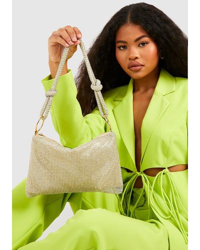 Boohoo Premium Slouchy Diamante Shoulder Bag - Green