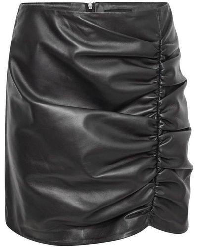 Barneys Originals Ruched Real Leather Mini Skirt - Black