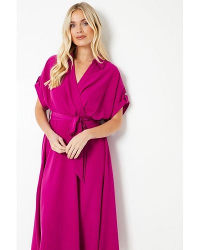 Wallis Petite Belted Wrap Midi Dress - Pink