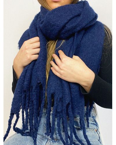 SVNX Knitted Scarf With Tassels In Navy - Blue