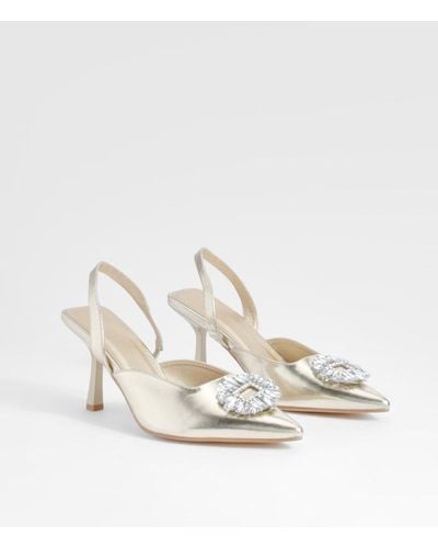 Boohoo Embellished Slingback Metallic Court Heels - White