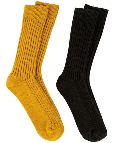 Totes Twin Pack Ribbed Wool Blend Socks - Black